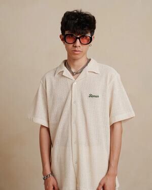 Ronin Division Daisy Lace Button Up Shirt Cream Medium